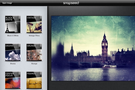 Una pantalla de Snapseed para iPad.