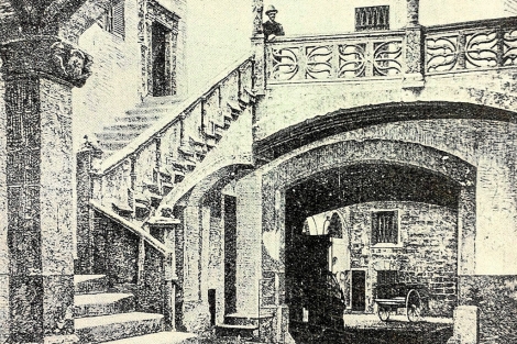 Litografa del patio original realizada por el Archiduque e incluida en 'Die Balearen'
