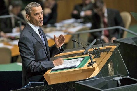 Barack Obama, dirigindose a los miembros de la ONU en la Asamblea General. | Afp