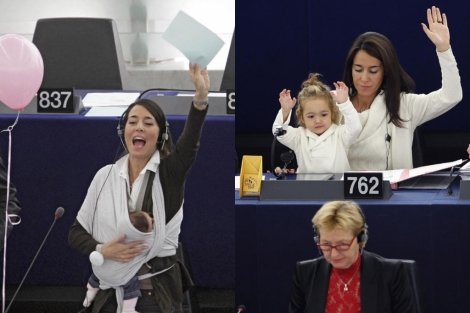 La eurodiputada Licia Ronzulli, quien vot en 2010 y hoy con su beb en defensa de los derechos de la mujer. | Reuters