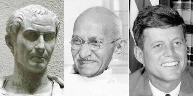 Julio Csar, Mahatma Gandhi y John Fitzgerald Kennedy, tres clebres lderes asesinados.