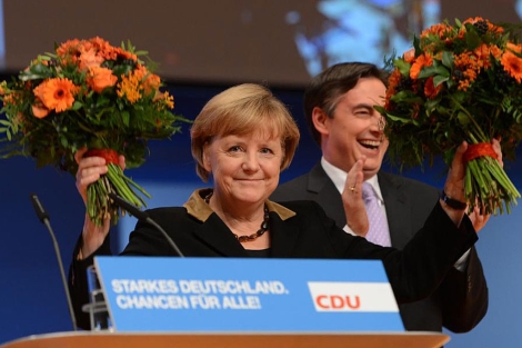 La canciller alemana, Angela Merkel, tras ser reelegida en el congreso de la CDU. | Afp