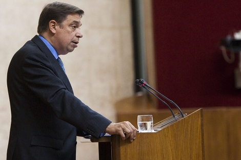 El consejero Luis Planas, durante la sesión del Parlamento. | Efe