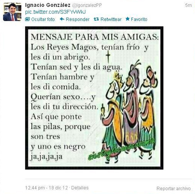 Captura del 'tuit' de Ignacio Gonzlez.