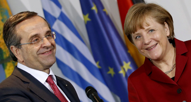 Samaras y Merkel, en Berln. | Reuters