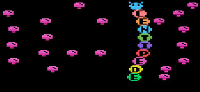 Cartula del videojuego Centipede, lanzado por Atari en 1981.