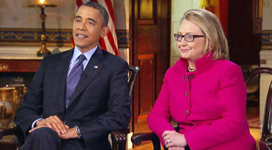 Obama y Clinton, durante la entrevista. | CBS