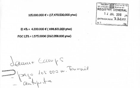 Documento manuscrito hallado en el Palau con el nombre de Camps. | ELMUNDO.es