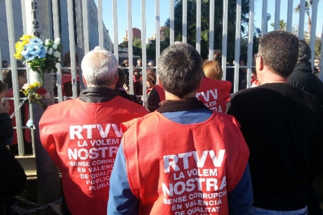 Protesta de los trabajadores de Canal 9 en Burjassot. | @InterRTVV