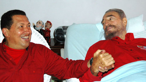 Hugo Chvez durante una de sus visitas a Fidel Castro en el hospital en 2006.