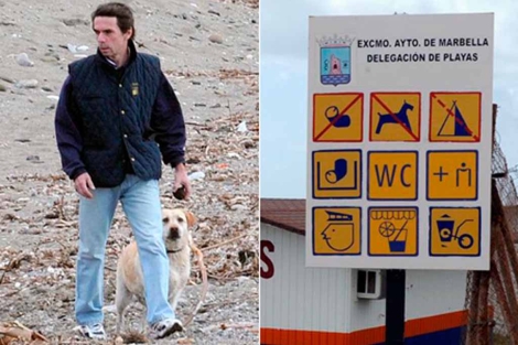 Aznar paseando a sus perros por la playa de Marbella. | Gtres
