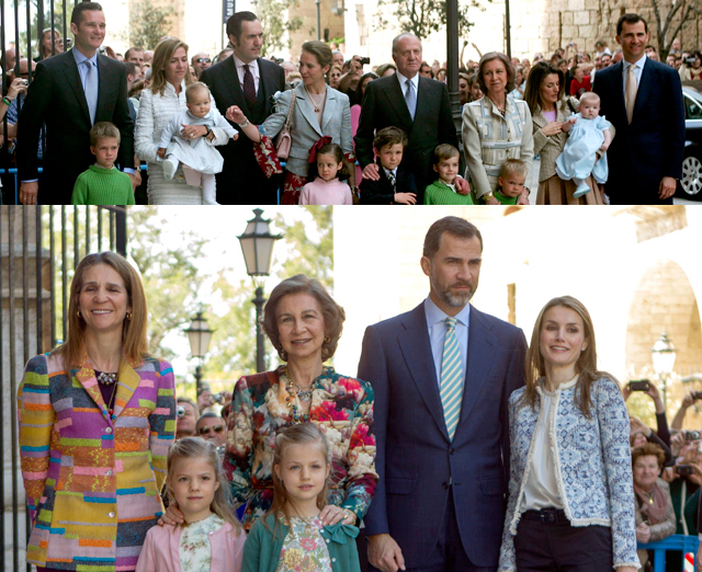Montaje de los miembros de la Familia Real que posaron en 2006 y los que posaron en 2013. | Efe