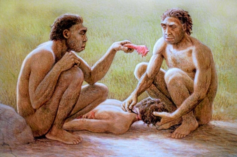 Ilustración que recrea el canibalismo en Atapuerca. | Mauricio Antón