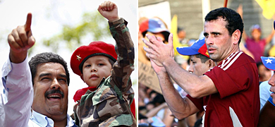 Maduro (izq.) y Capriles, durante sus actos electorales.