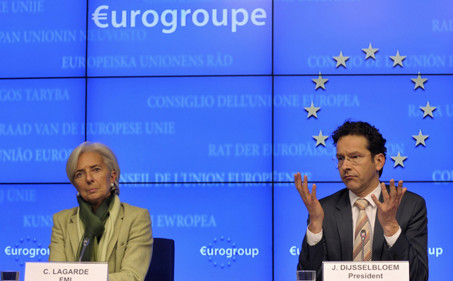 El presidente del Eurogrupo, Jeroen Dijsselbloem, junto a la directora gerente del FMI. | Reuters