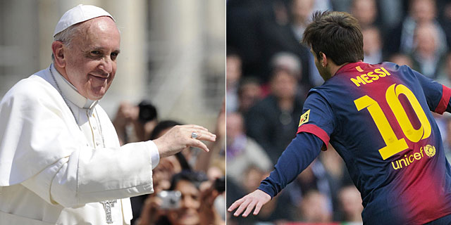 El Papa, este mircoles. Messi, durante un partido. | Efe/Gonzalo Arroyo