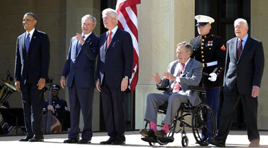 Obama, Bush, Clinton, Bush padre y Carter.| Afp