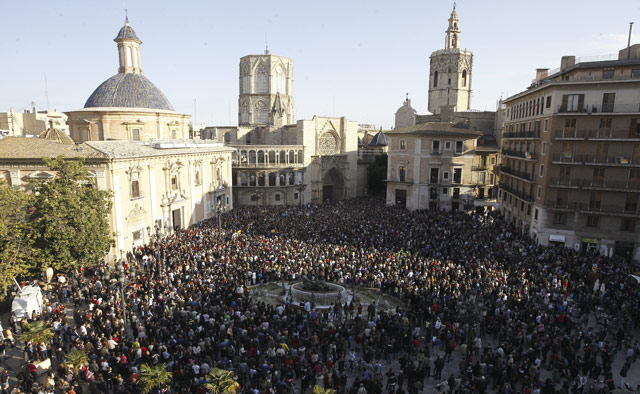 Vista area de la Plaza de la Virgen de Valencia. | Benito Pajares