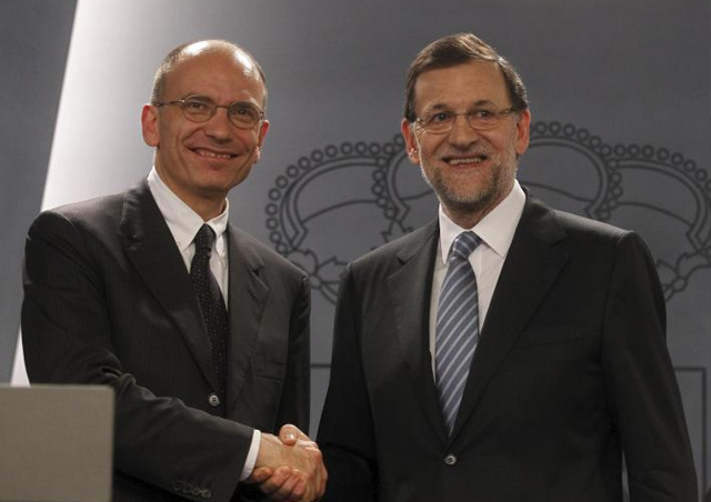El presidente del Gobierno, Mariano Rajoy, recibe en el Palacio de la Moncloa al primer ministro de Italia, Enrico Letta. | Jos Ayma