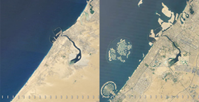 La expansin costera de Dubai desde 1984 a 2012.