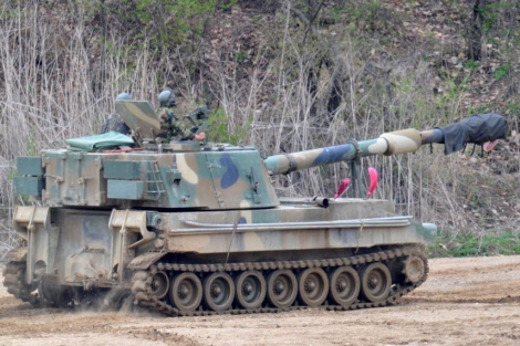 Tanque de Corea del Sur cerca de la frontera con el Norte. | AFP