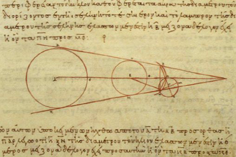 Mediciones de la Luna, el Sol y la Tierra realizadas por Aristarco de Samos. | Librera del Vaticano