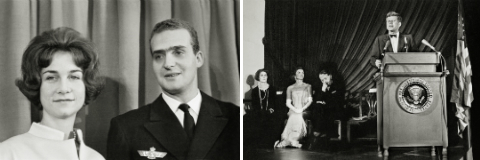 Juan Carlos y Sofa antes de su boda. | Jaqueline Kennedy escuchando a su marido. | E. Meneses