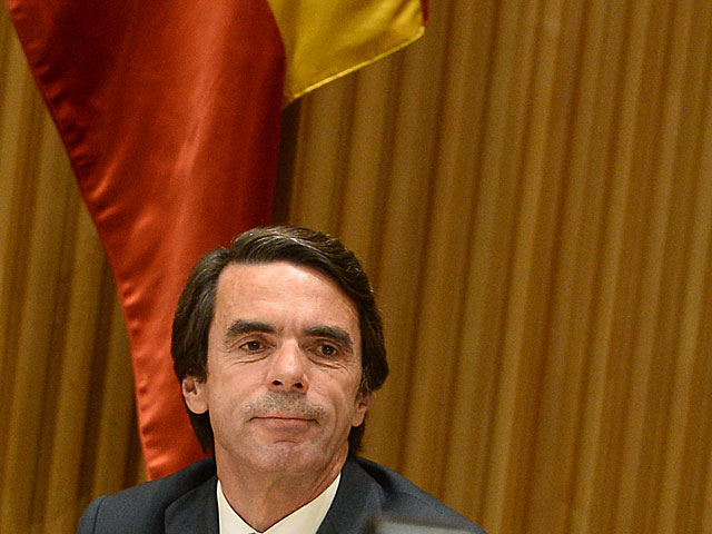 Aznar, en un momento de su comparecencia. | Pierre-Philippe Marcou / Afp