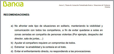 Fragmento del protocolo de actuacin ante violencia externa en Bankia.