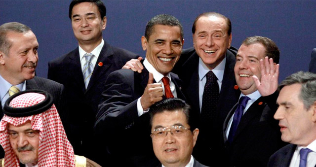 Obama, Berlusconi, Medvedev y Gordon Brown en la cumbre. | Efe