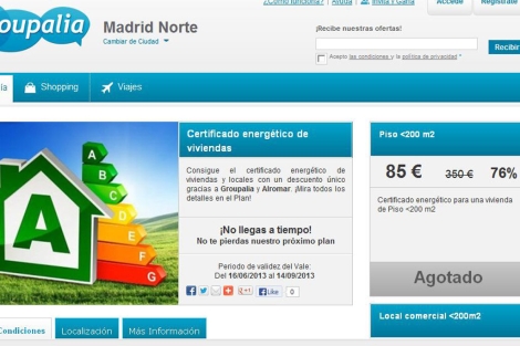 Captura de una oferta lanzada por el portal Groupalia ya cerrada. | ELMUNDO.es