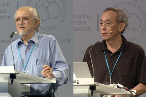 Steven Chu (derecha) y Mario Molina (izquierda) en la reunin de premios Nobel en Lindau. | SINC