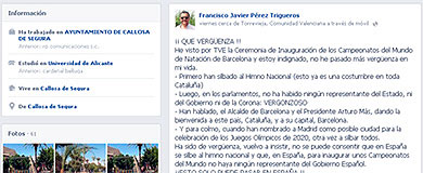 Captura de pantalla del Facebook del alcalde de Callosa. | E.M.