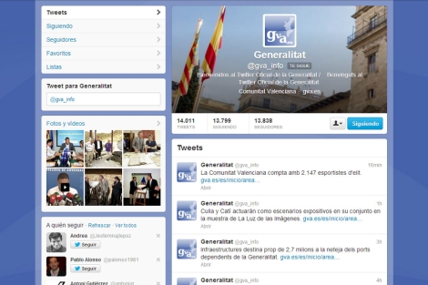 Pgina de la cuenta de Twitter de la Generalitat Valenciana. | @gva_info
