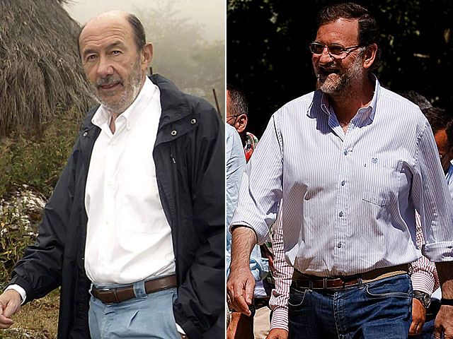 Rubalcaba y Rajoy, durante sus vacaciones de este verano. | Fotos: Efe / Alberto Morante / PP / Tarek.