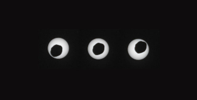 Tres fases del eclipse solar en Marte captado por el Curiosity. | NASA