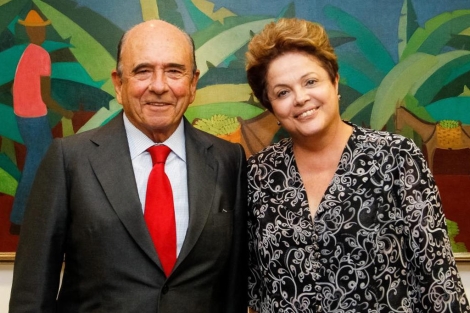 La presidenta de Brasil, Dilma Rousseff, y el presidente del Santander, Emilio Botín. | Efe