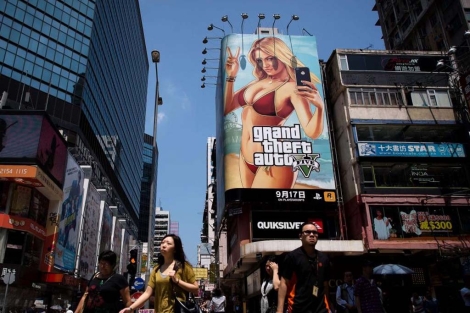 Un anuncio de GTA V en Hong Kong. | AP