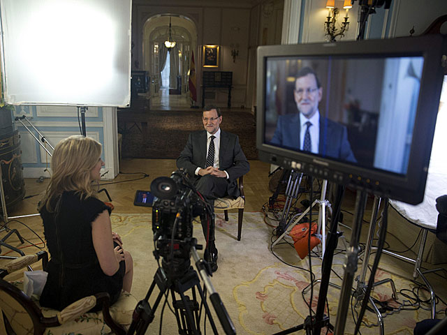 Rajoy durante la entrevista a la agencia Bloomberg Televisin en su visita a Nueva York. | Diego Crespo