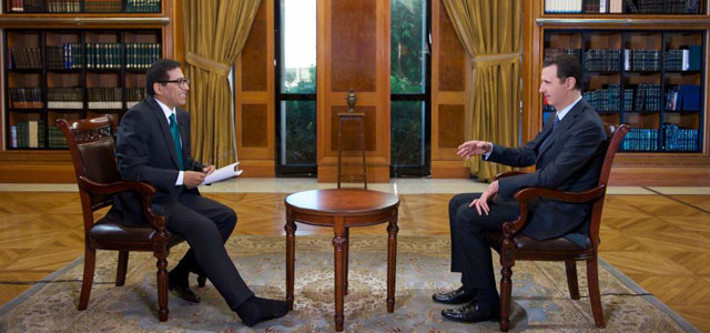 El presidente sirio, Bashar Asad, durante la entrevista con TeleSUR en Damasco. | Afp