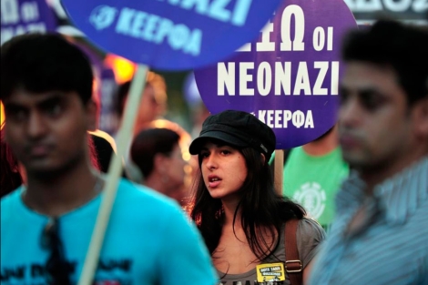 Protesta en Atenas contra 'Amanecer Dorado'. | Afp