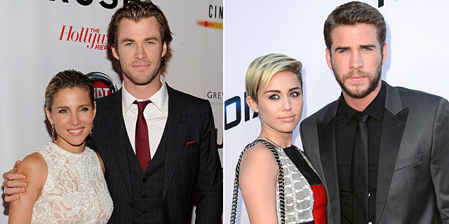 Elsa Pataky, con Chris Hemsworth, y Miley Cyrus, cuando sala con Liam Hemsworth. | Gtres