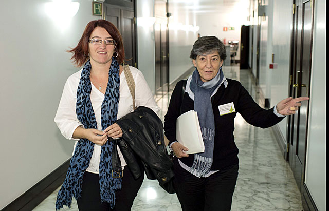 Amalur Mendizabal y Laura Mintegi a su llegada a la comisin del Parlamento. | Efe