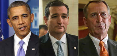 Algunas de las caras de los ganadores y perdedores: Obama, Cruz y Boehner.