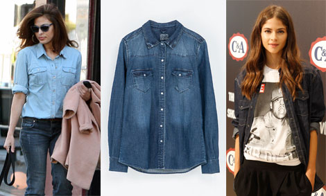 Eva Mendes, con 'total look' vaquero; camisa, de Zara, y la 'top' Alba Galocha.
