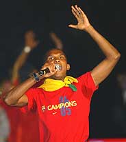 Samuel Eto'o durante las celebraciones del Bara.