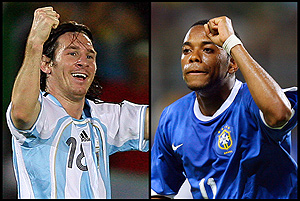 Messi y Robinho (Foto: AFP)