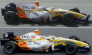 El nuevo Renault (arriba) con los cambios aerodinmicos y el antiguo. (Foto: AP y EFE)