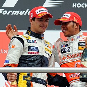 Piquet y Hamilton, los dos protagonistas de Hockenheim. (AFP)
