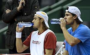 Ferrer (izda) y Nadal (drcha.), durante un entrenamiento previo a la final de la Davis. (EFE)
